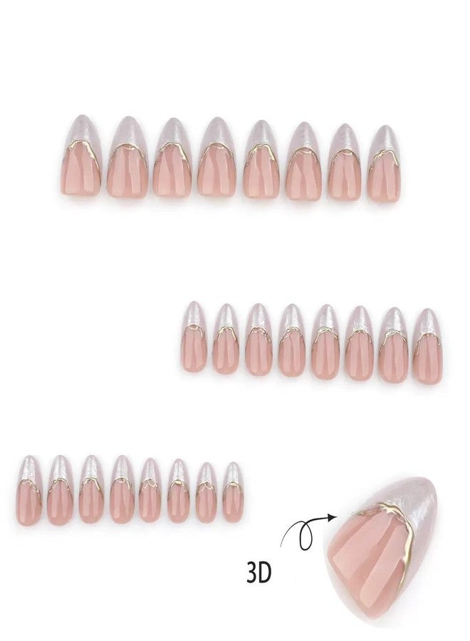 CTTHNBD Press on Nails Short Almond Fake Nails White Ombre False Nails with 3D Gold Line Design Glue on Nails Glossy Full Cover Stick on Nails Elegant Acrylic Nails for Women Manicure 24Pcs - Image 4